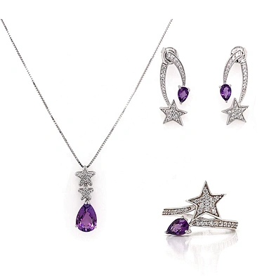 Star purple stone wedding necklace and bracelet and earring and ring set