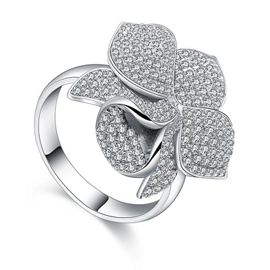 Gorgeous micro pave setting cz silver costume flower rings