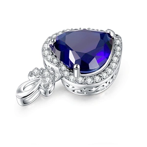 Blue Stone 925 Sterling Silver Love Heart Charm Necklace Pendant Jewelry