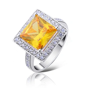 Fancy yellow topaz design square silver bulk rings