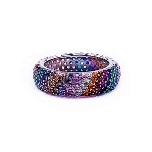 Ingenious female lovely full filled 14 colors stone silver wedding ring