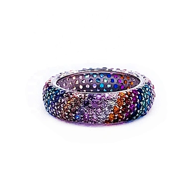 Ingenious female lovely full filled 14 colors stone silver wedding ring