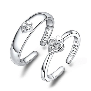 Fresh heart half design silver couple asian wedding rings