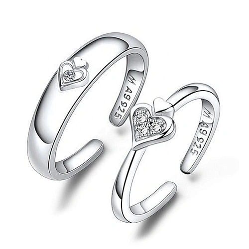 Fresh heart half design silver couple asian wedding rings