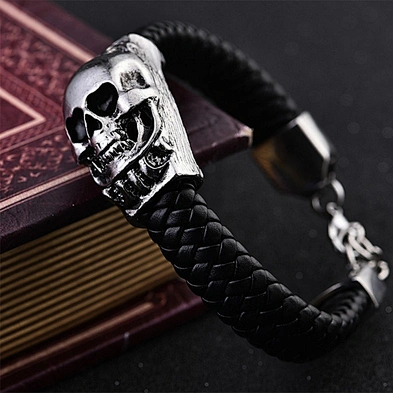Leather accessory men skull bead mexican friendship custom woven bracelet