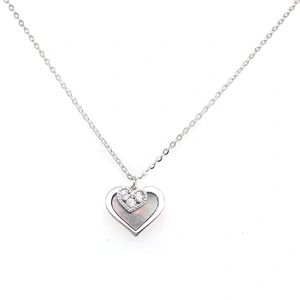 925 Silver Chain Shell Heart Below Tiny Cz Heart Design Necklace Girls Love