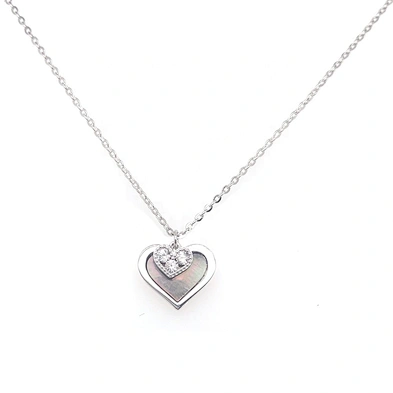 925 Silver Chain Shell Heart Below Tiny Cz Heart Design Necklace Girls Love
