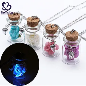 Women Custom Glass Bottle Pendant Jewelry Fashion Real Rose Necklace