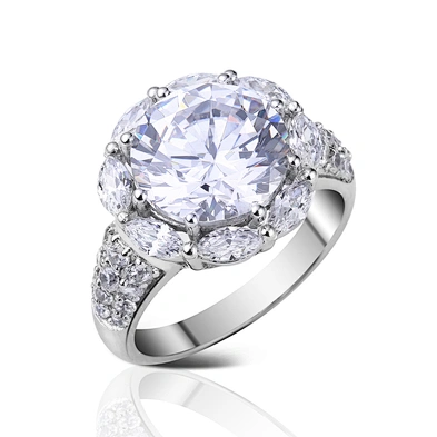 Art deco silver engagement ring with white sapphire