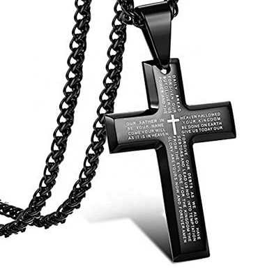 Fashion stainless steel letter engraved bible cross jewelry pendant necklace