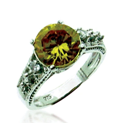 Charming green gemstone shiny silver thailand diamond rings