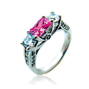 Fashion tone rectangle pink gemstone silver men emerald ring