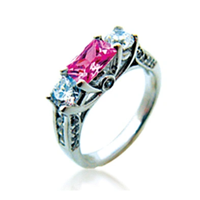 Fashion tone rectangle pink gemstone silver men emerald ring