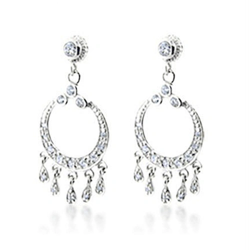 Circle design multi drop cz set silver nepal earrings