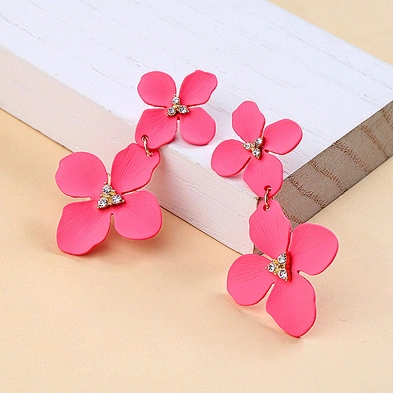 Lovely flower earrings alloy pink resin floral earrings spring style