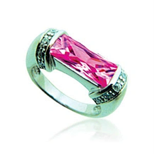 Fashion tone rectangle pink gemstone silver men emerald ring