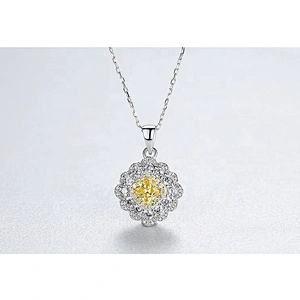 Custom design diamond shape yellow stone necklace 925 silver bisuteria