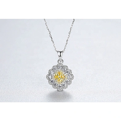 Custom design diamond shape yellow stone necklace 925 silver bisuteria