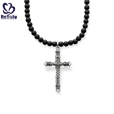 Black rosary cross design silver vintage jewelry