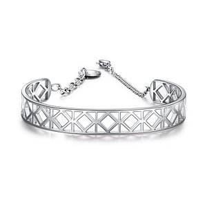Adjustable 925 Silver Large Hollow-Out Band Diamond Bracelet For Women