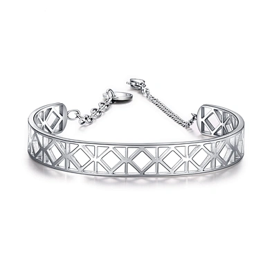 Adjustable 925 Silver Large Hollow-Out Band Diamond Bracelet For Women