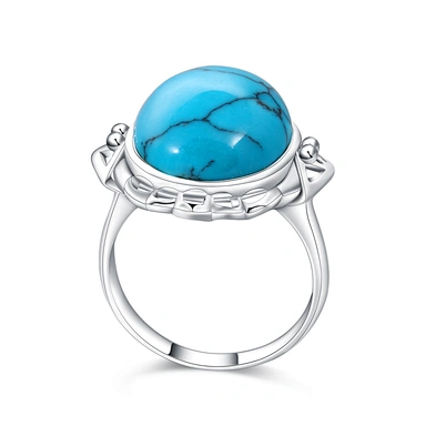 Oval Shaped Agate Stone Men'S Silver Turquoise Ring Arabic