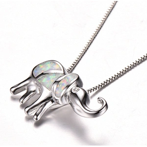 S925 pure silver blue opal treasure elephant pendant girl elephant necklace