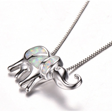 S925 pure silver blue opal treasure elephant pendant girl elephant necklace