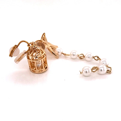 Simple birdcage tassel pearls manual painless invisible coil ear clip asymmetrical earrings