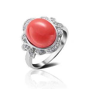 Fancy model design silver engraved red coral stone ring