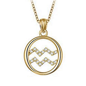 Zodiac Aquarius symbol round pendant silver jewelry