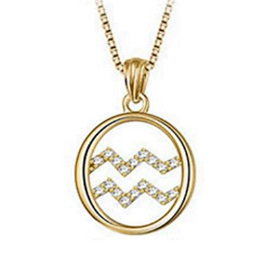 Zodiac Aquarius symbol round pendant silver jewelry