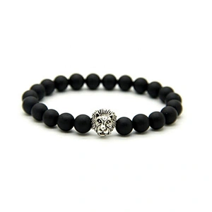 Stainless Steel Lion Head Clasp Bracelet, Men Beads Bracelet Accessories