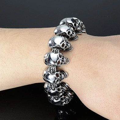 without stone bead skull bracelet stainless steel, skull beaded bracelet