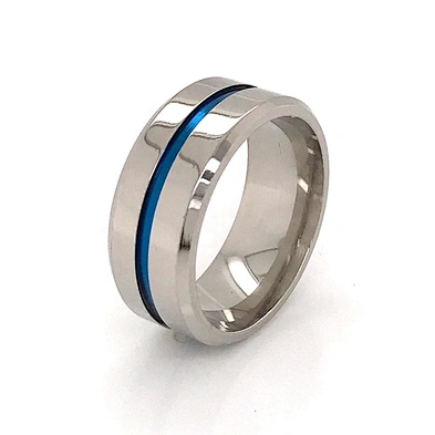 Hot style stainless steel jewelry titanium ring blue band wholesale 8mm men's ring