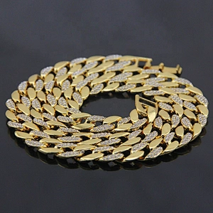 Chunky Cubic Zircon Ice Out Wide Cuban Link Chain Gold Plated Necklace