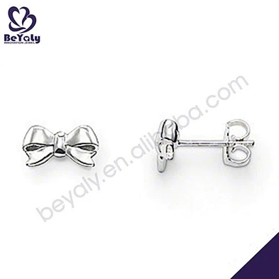 Shiny polish bow shape wholesale silver earings women