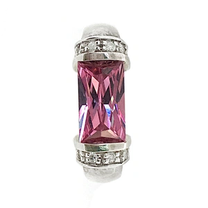 Fashion tone rectangle pink gemstone silver men emerald ring