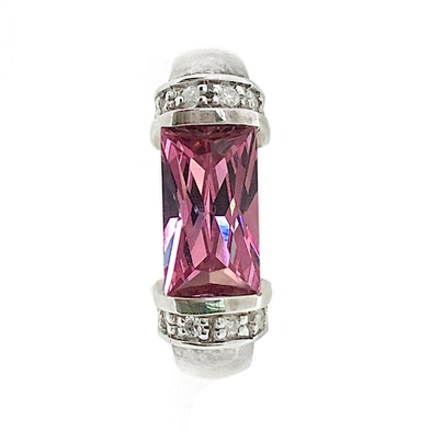 Fashion tone rectangle pink gemstone silver men emerald ring