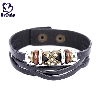 Wholesale Silver Charm Bangle Friendship Jewelry 18K Gold Leather Mens Bracelet