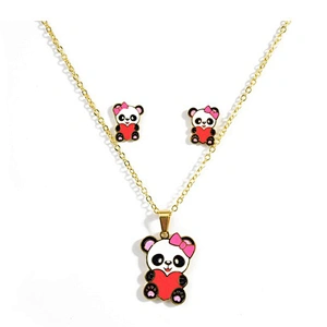 Fashion china stainless steel enamel cute panda shape jewelry set