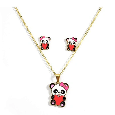 Fashion china stainless steel enamel cute panda shape jewelry set