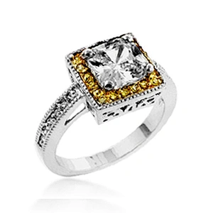 Yellow crystal romantic female silver white gold diamond ring