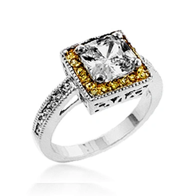 Yellow crystal romantic female silver white gold diamond ring