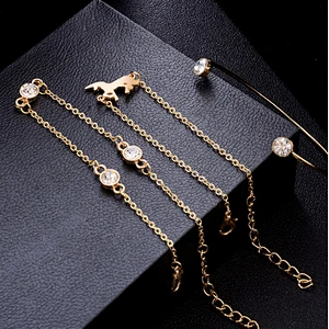 Rhinestone yellow gold plated cuff bangle model unicorn bracelet set