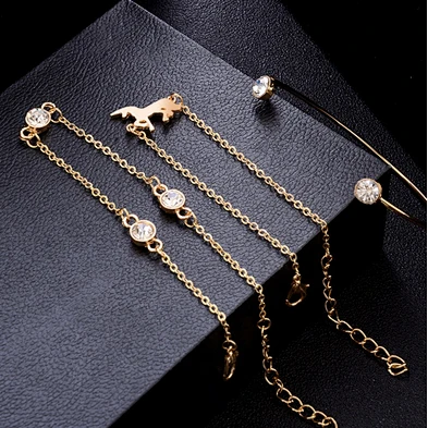 Rhinestone yellow gold plated cuff bangle model unicorn bracelet set