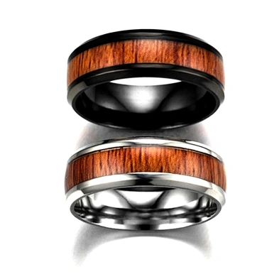 Men titanium stainless steel finger blank wood ring
