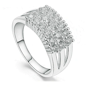Cheap Multi Crystal Pave Setting Alloy Silver Couple Ring Set