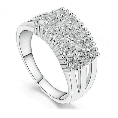 Cheap Multi Crystal Pave Setting Alloy Silver Couple Ring Set