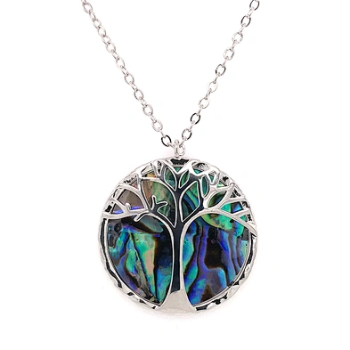 Vintage colored abalone natural stone tree of life pendant necklace